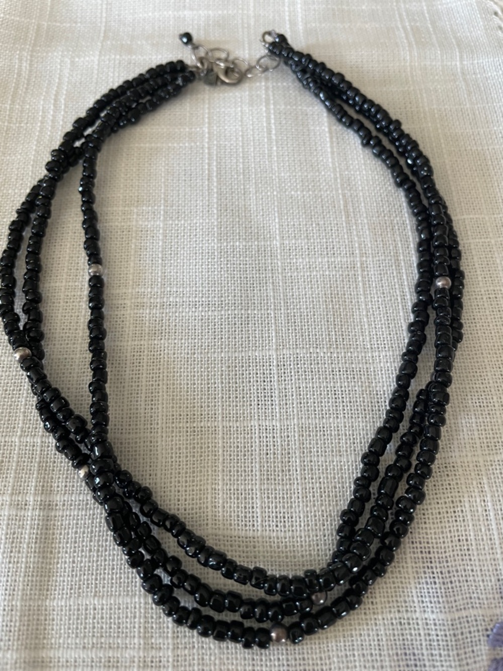 Silpada N1500 sterling silver  3 strand glass and black onyx bead necklace